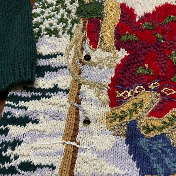 Tiara International Hand Knit Winter Santa X-Mas Crewneck Sweater Women's Large - Picture 4 of 9